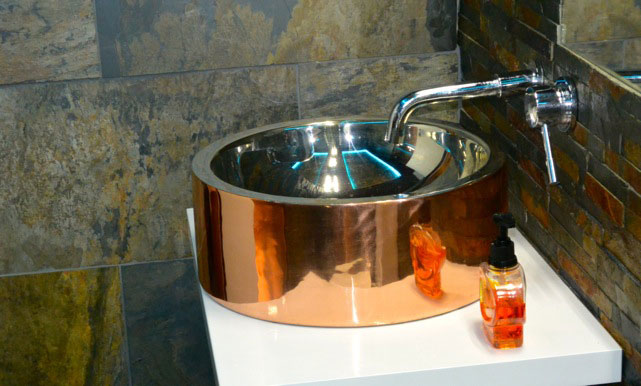 Kupfer Waschbecken mit Nickel Innenraum und Glänzend Kupfer Außen | eBay