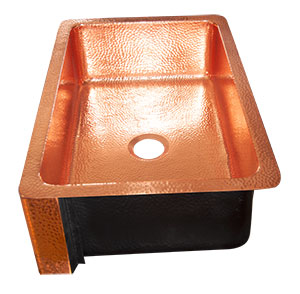 Single Bowl Copper Kitchen Sink Front Apron Hammered Shining