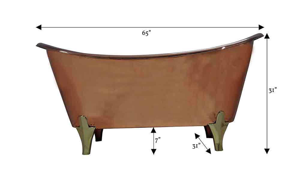 Copper Bathtub Full Copper Finish & Brass Legs - Coppersmith Creations