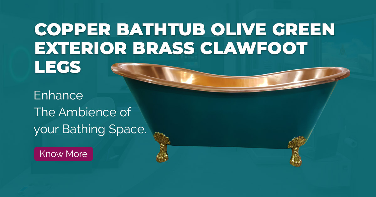 Copper Bathtub RAL 6004 BlueGreen Exterior & Brass Clawfoot Legs