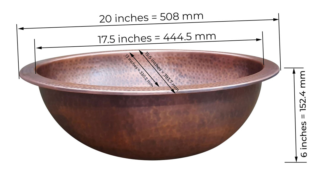 Oval Copper Sink 20 x 15.50 x 6 inch